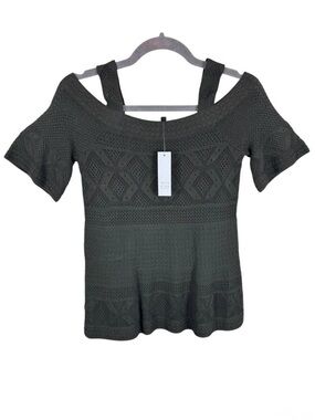 White House Black Market NWT Green Knit Cold Shoulder Short Sleeve Sweater Sz XS